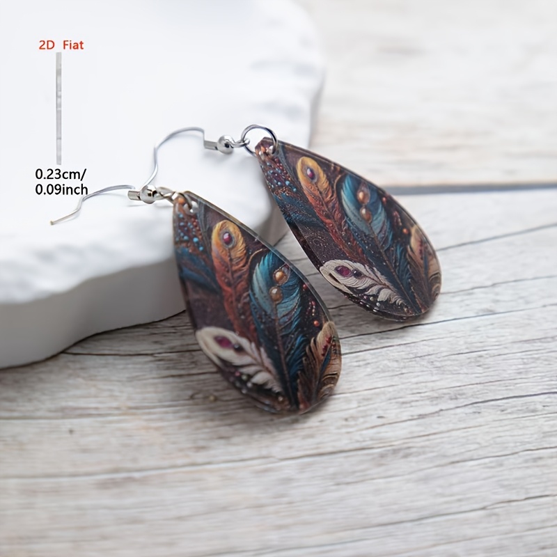 Women's Bohemian Feather Pattern Dangle Earrings, Retro Style