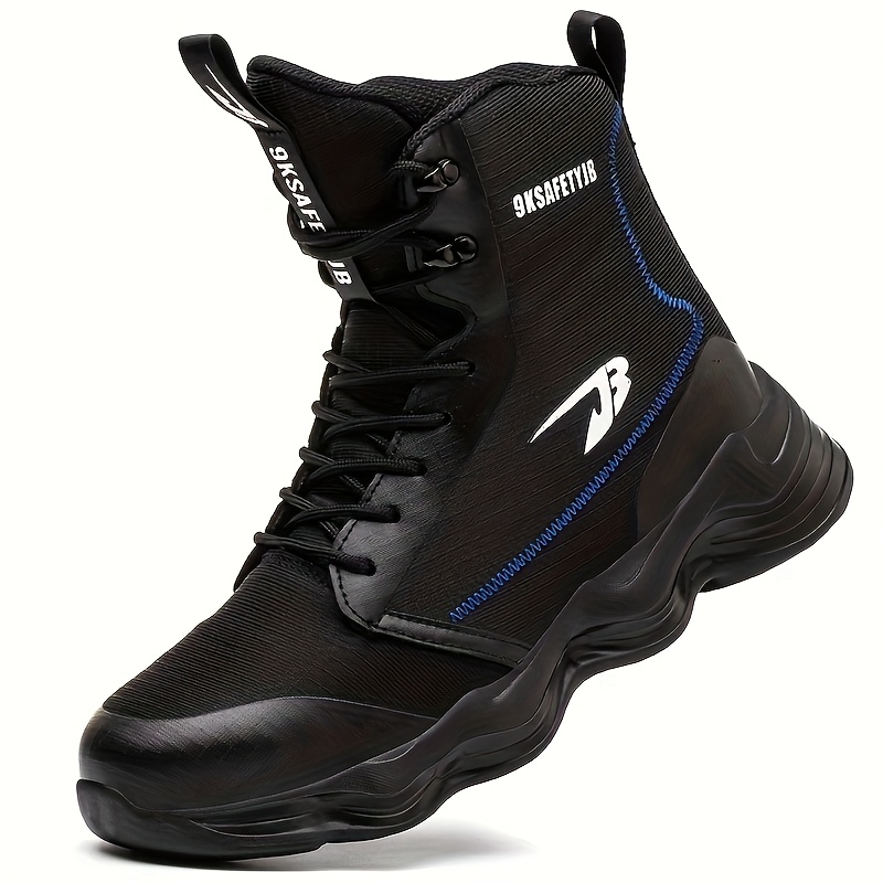 mens high top work boots   puncture smash resistant safety shoes with lace up closure