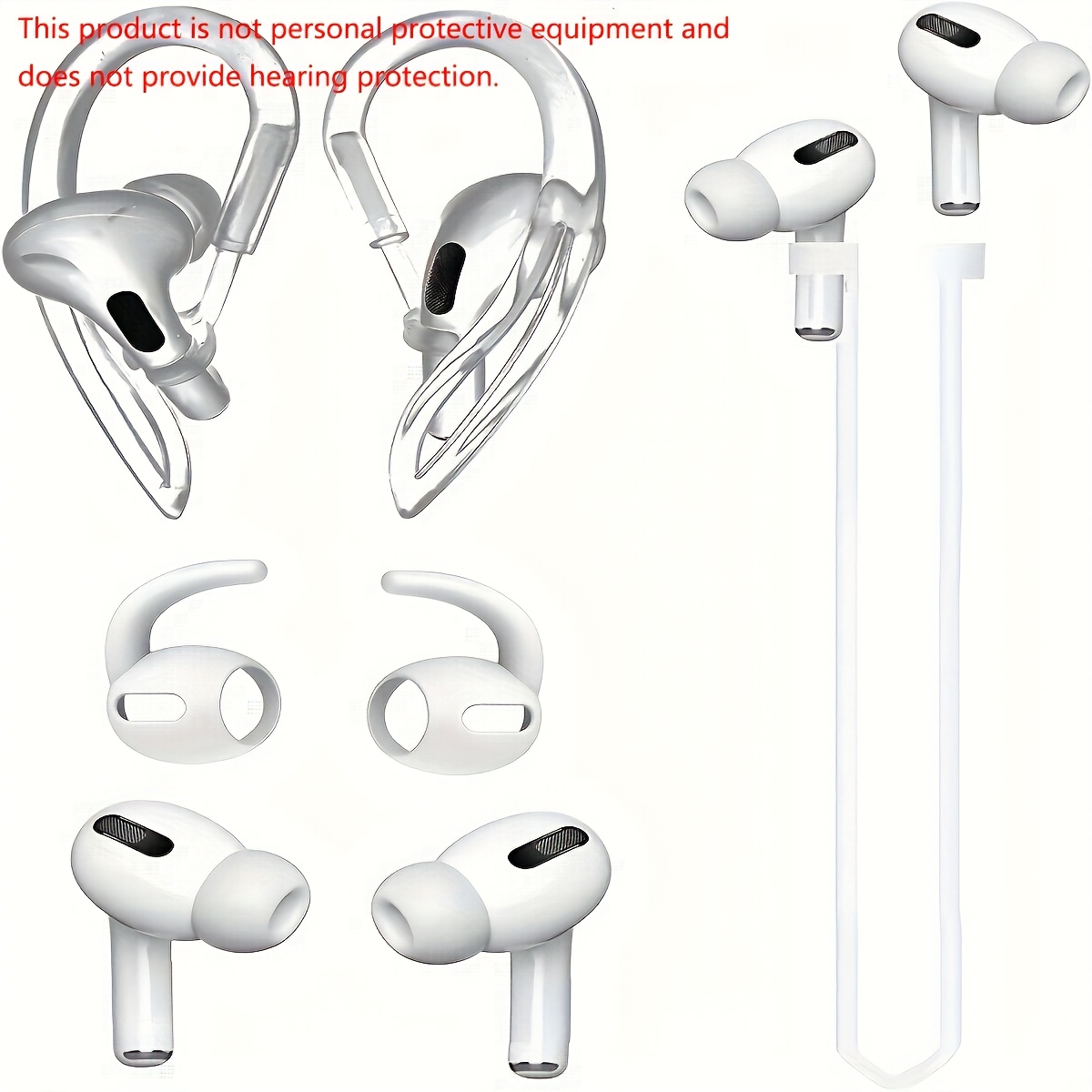 TEMU Silicone Case For Airpods Pro Earphones With Ear Hooks*2 Anti-loss Rope Noise Reduction Earphone Protective Case