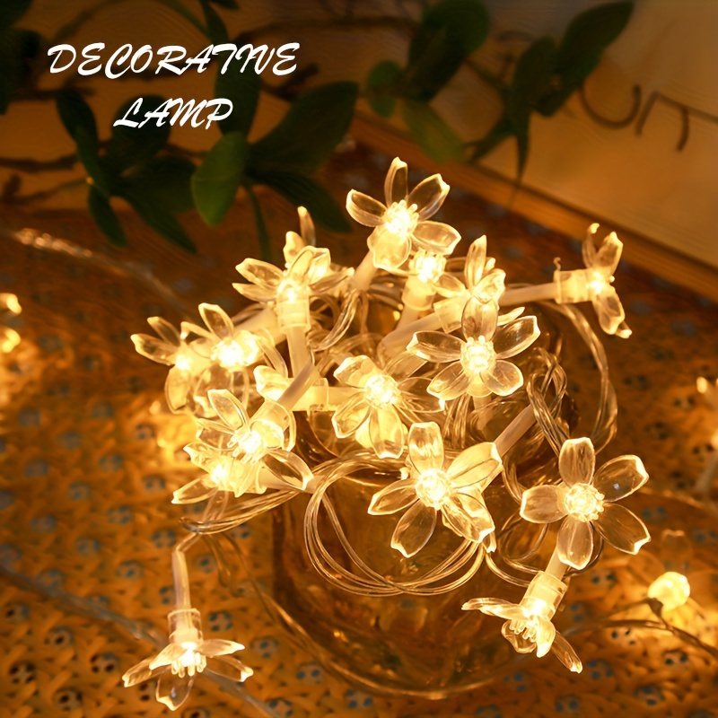 cherry   fairy lights 1 string battery operated yellow flower     plastic for home garden wedding holiday christmas party outdoor camping decor switch control no remote   Product details 9