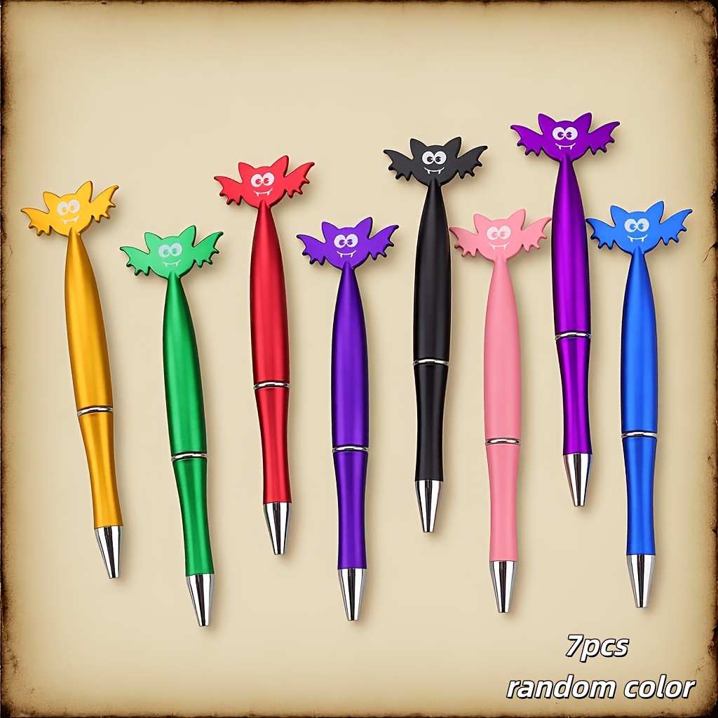 Image of 7pcs/16pcs/50pcs Random Color Halloween Bat Series Ballpoint Pens, Gift Pens For Students. Party Gifts, High-value Ballpoint Pens, Niche Design Pens, Decorative Ballpoint Pens.