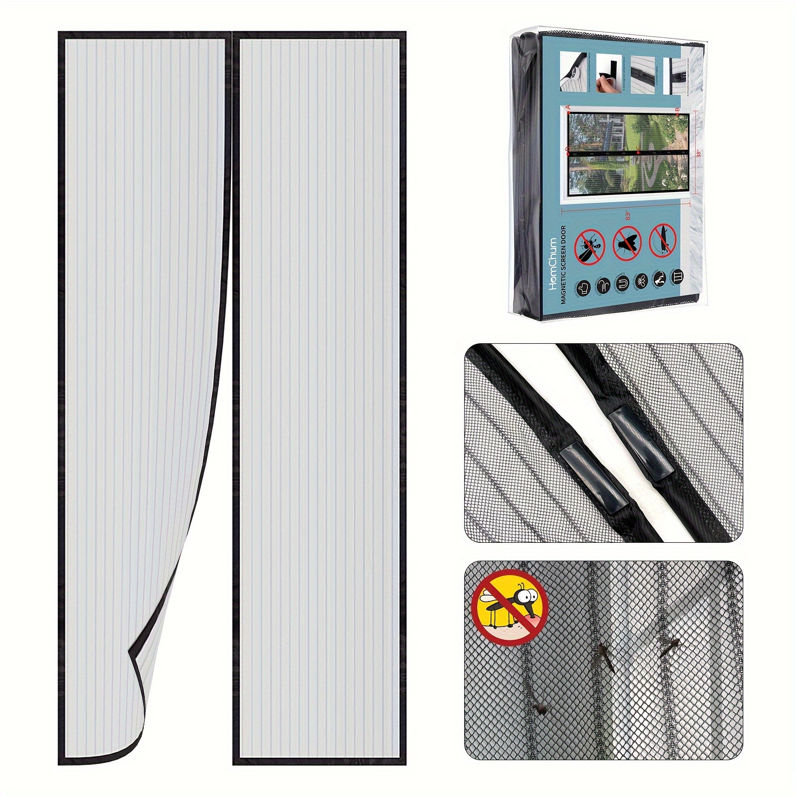 

Black Magnetic Screen Door Self Sealing Mesh Net Heavy Duty Curtain Hands Free Retractable Mesh Closure