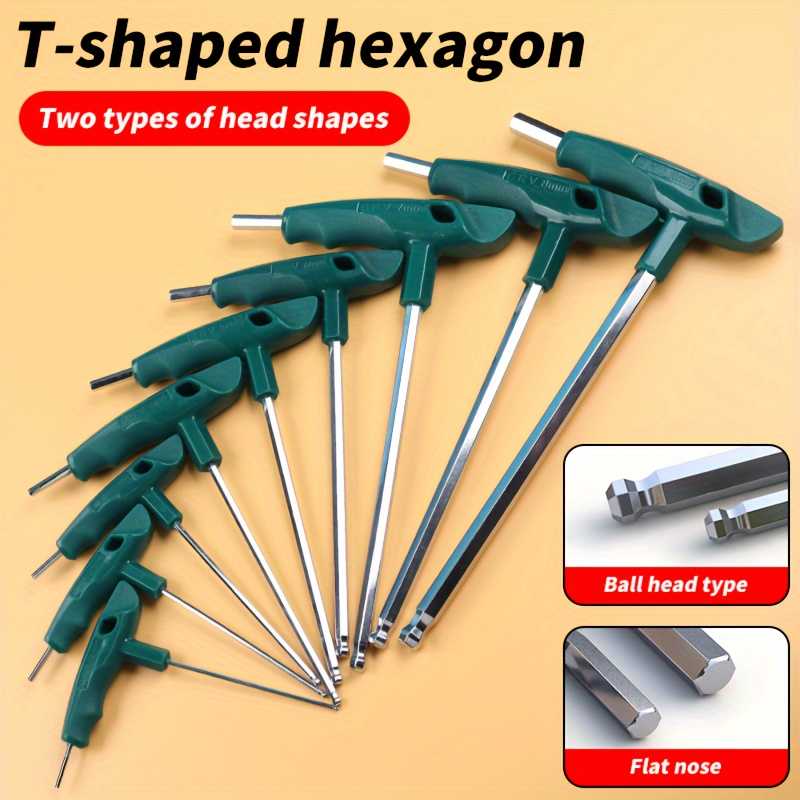 

A Set Of 5 T-shaped Hexagonal Wrenches, Manual , Steel Hexagonal Wrenches, Suitable For Car// , Size 2-10mm