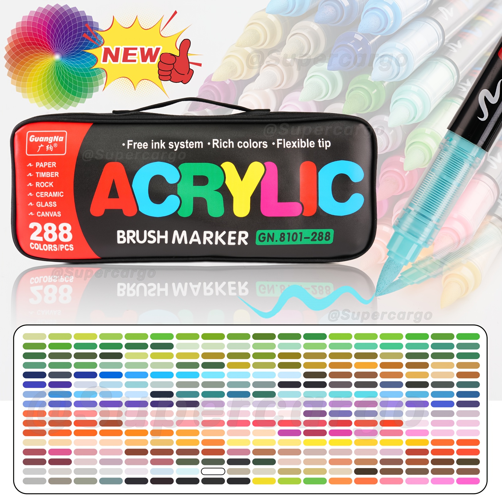 GUANGNA 288/168/120 Kleuren Rechte Vloeibare Acrylmarker Set, Nieuw Ontwerp voor Steenschilderen, Pompoen, Stenen, Canvas, Hout & Keramiek