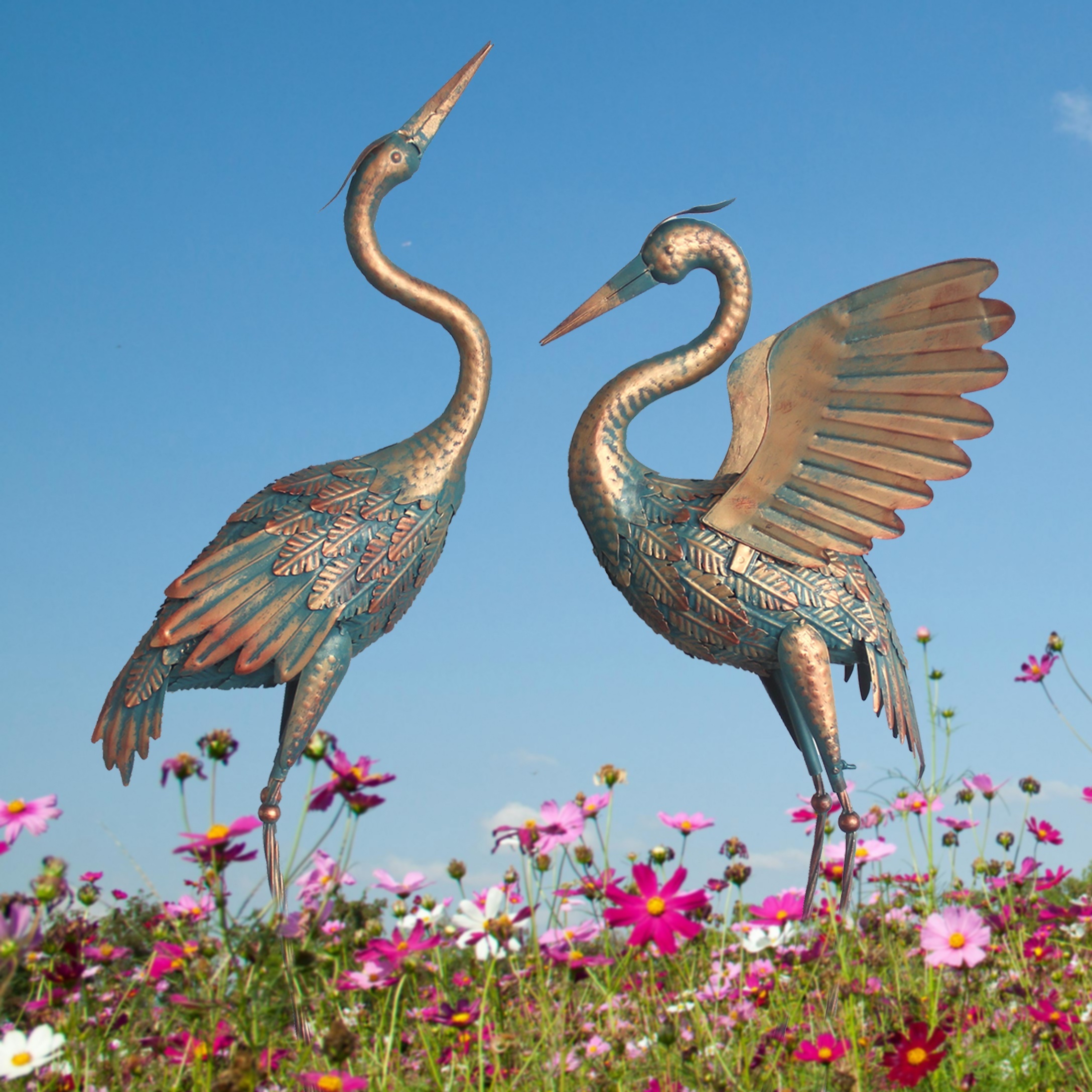 

2pcs Metal Yard Decorations, Decor Outdoor Statues, Standing Bird Statues For Lawn, Backyard, Pond, Patio, Garden Sculptures & Statues, 33-37 Inch, Halloween, Thanksgiving, Fall Decoration