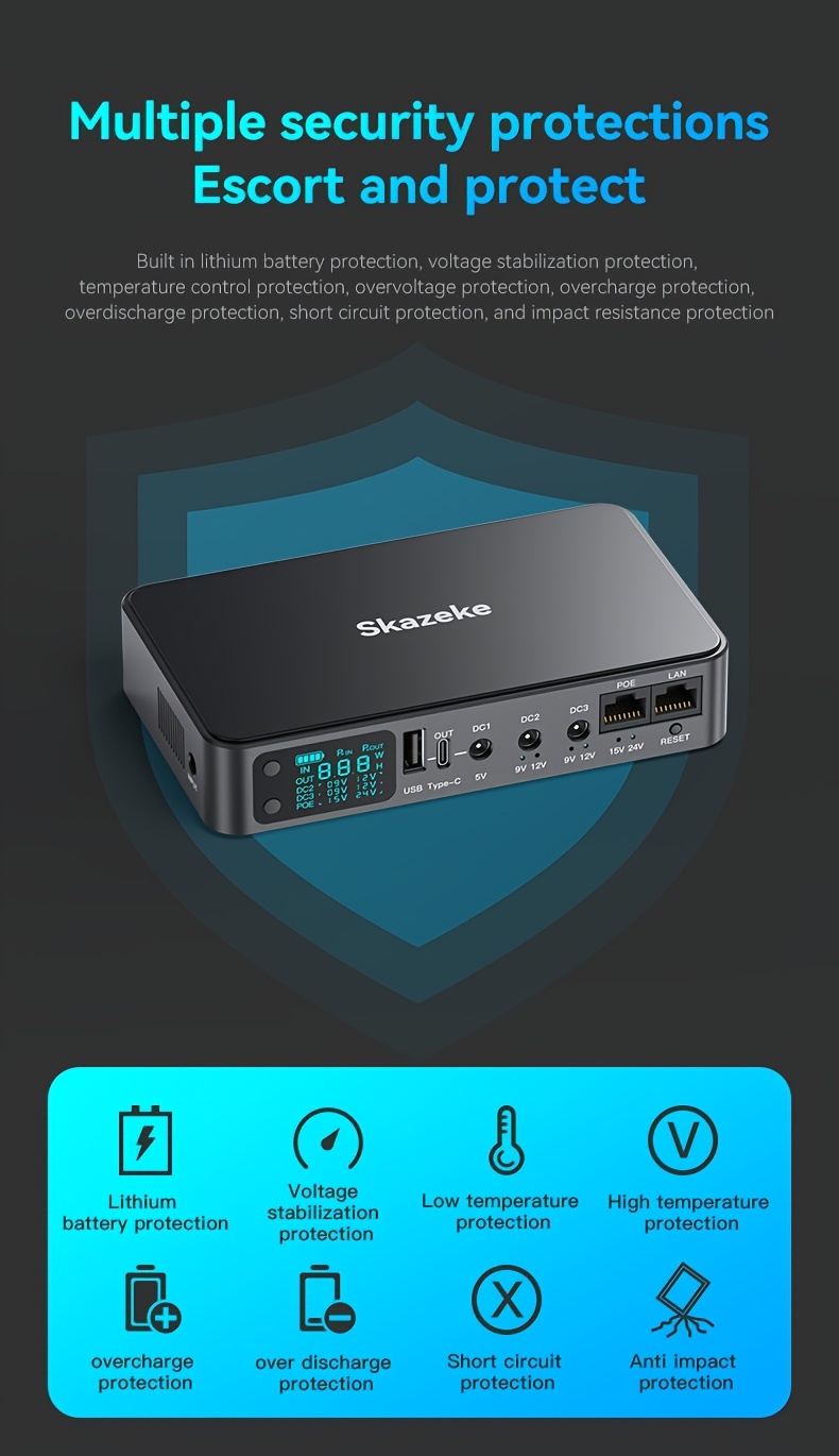 ДБЖ для роутера Skazeke D2P 5V 9V 12V 15V 24V POE LAN 18000мАг