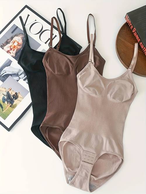 3pcs Women Shapewear Bodysuits - Tummy Control Butt Lifting Shapewear, High- Breathable Underwear for Workout & Casual Attire, Solid Color (Black, Beige, Brown), Tummy Control Shapewear, Workout Underwear, , High Fabric