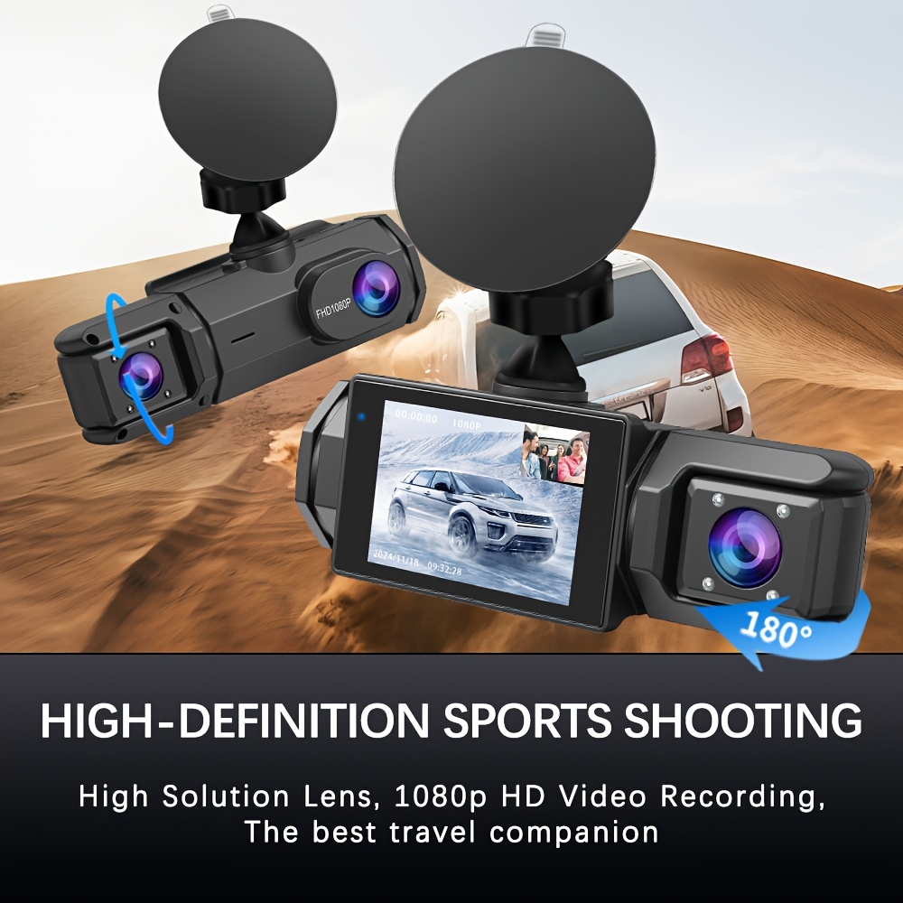 1080P HD Front And Cabin Dual-Camera Dash Cam, Equipped with 2-Inch IPS Screen, 170° Front Wide Angle And 140° Rear Wide Angle, ADAS Driving Assistance, G-Sensor, Loop Recording, Night Vision, 24-Hour Parking Mode - Sd Card Not Included