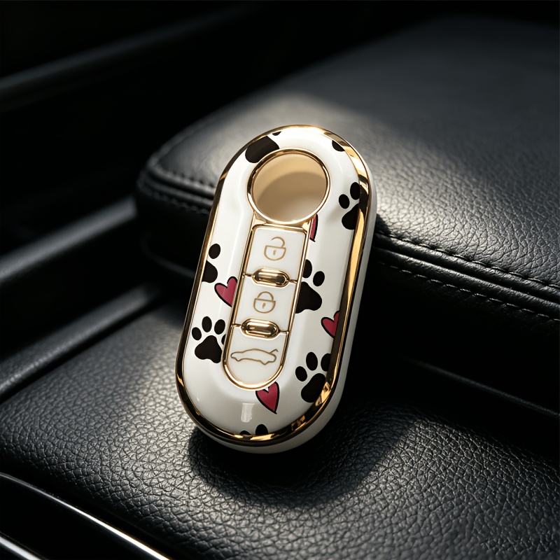TEMU Custodia per portachiavi auto forma di a cuore pulsanti, compatibile con FIAT 500, Panda, Palio, Punto, e modelli, bordo elettroplaccato oro e ,