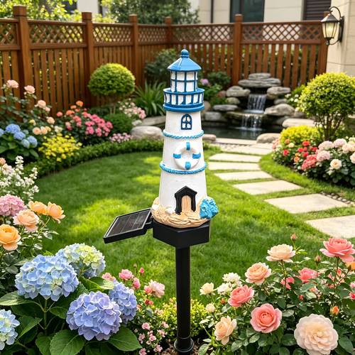solar outdoor lighthouse shaped lamp resin courtyard outdoor decorative light