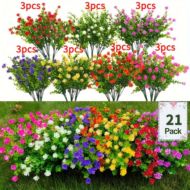 Image of 21pcs Faux Flower Set Non-fading Uv-resistant Realistic Artificial Plastic Flowers For Hanging Planters Fake Plants Porch Window Box Wedding Indoor Outdoor Home Decor