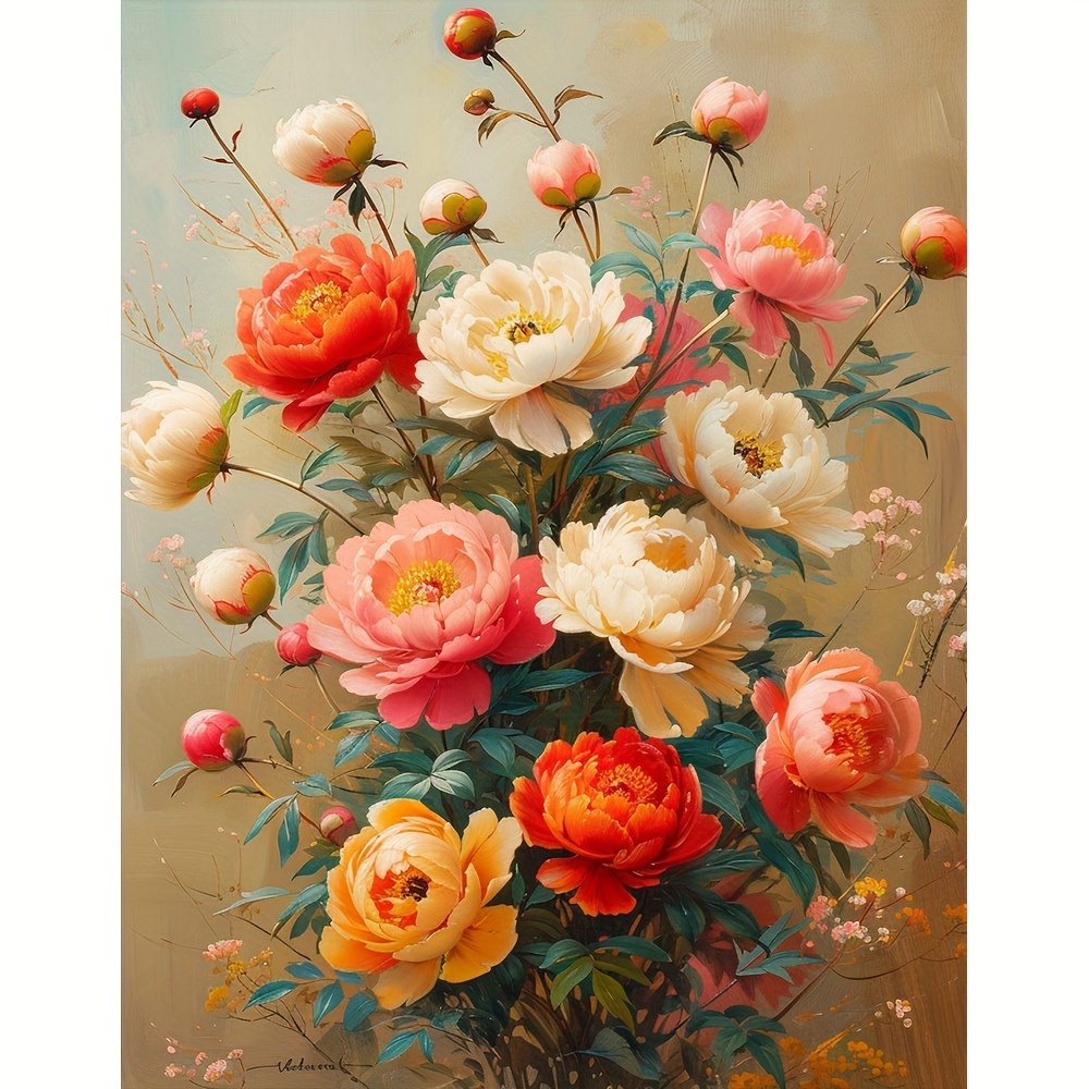 

1pc Large Size 40x50cm/15.7x19.7in Without Frame Diy 5d Artificial Diamond Art Painting Colorful Peony, Full Rhinestone Painting, Diamond Art Embroidery Kits, Handmade Home Room Office Decor
