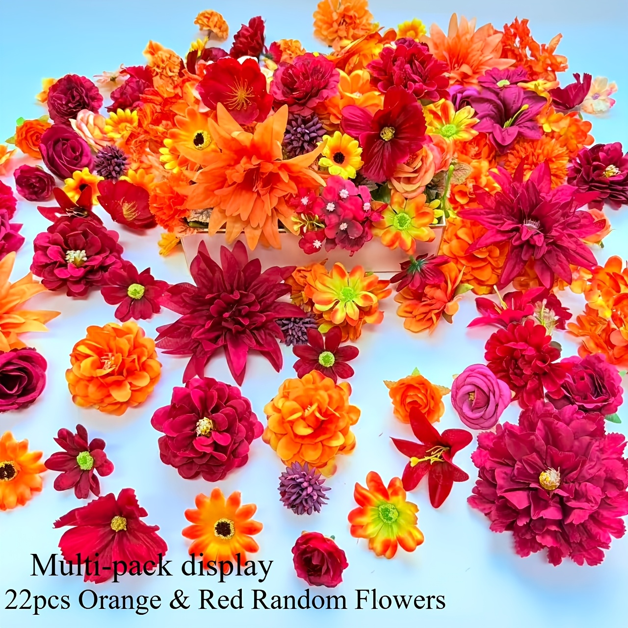 TEMU 22 têtes de fleurs orange et rouges de tailles aléatoires de 3 cm à , parfaites pour la décoration intérieure, les arrangements floraux