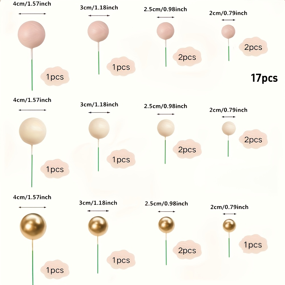Image of 17pcs Nude And Color Foam Cake Decoration Balls, No Power Needed For Halloween, Christmas, New Year, Valentine's Day And Desserts