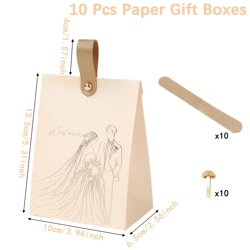 TEMU 10pcs Wedding Gift Boxes With Groom & Bride Hot Foil Stamping - Elegant Suitable For Bridal Party Packaging, Decorations, Paper Favor Boxes For