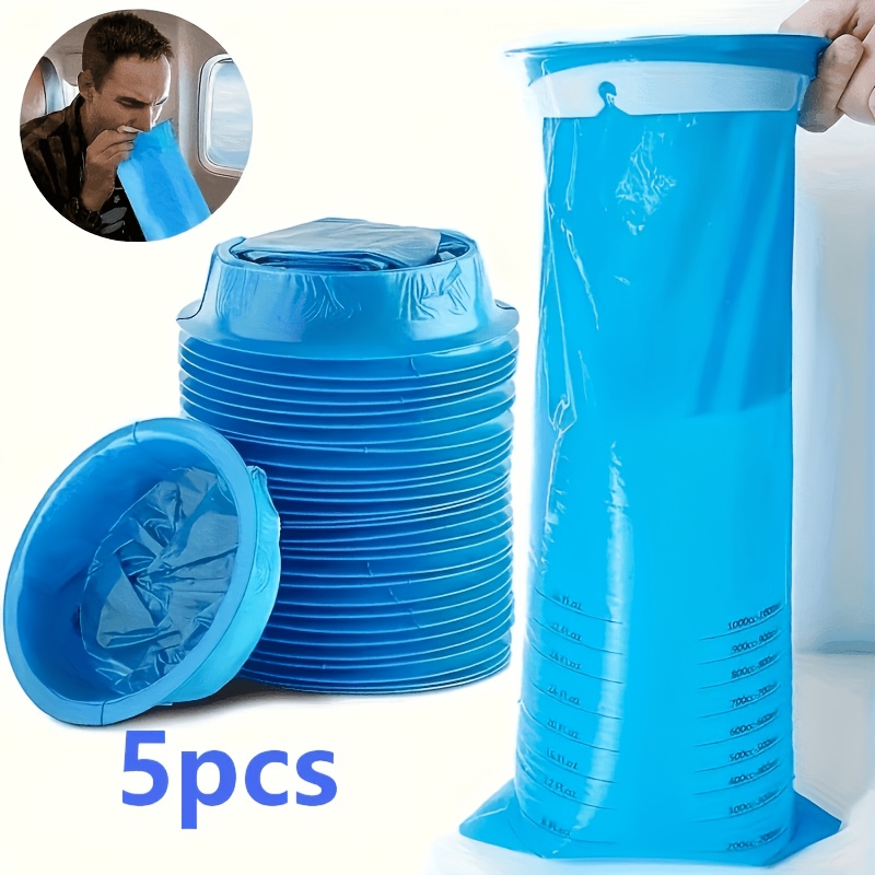 Image of 5-pack Disposable Vomit Bags, Leak-proof And Odorless, Designed For Easy Opening. Suitable For Travel, Car Sickness, And Pregnancy, Made Of High-quality Durable Pe Material