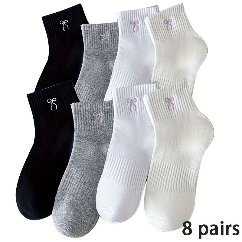 4/8 Pairs Short Socks - Gxn - Easy Comfortable All-match Embroidered Bowknot Combination Socks