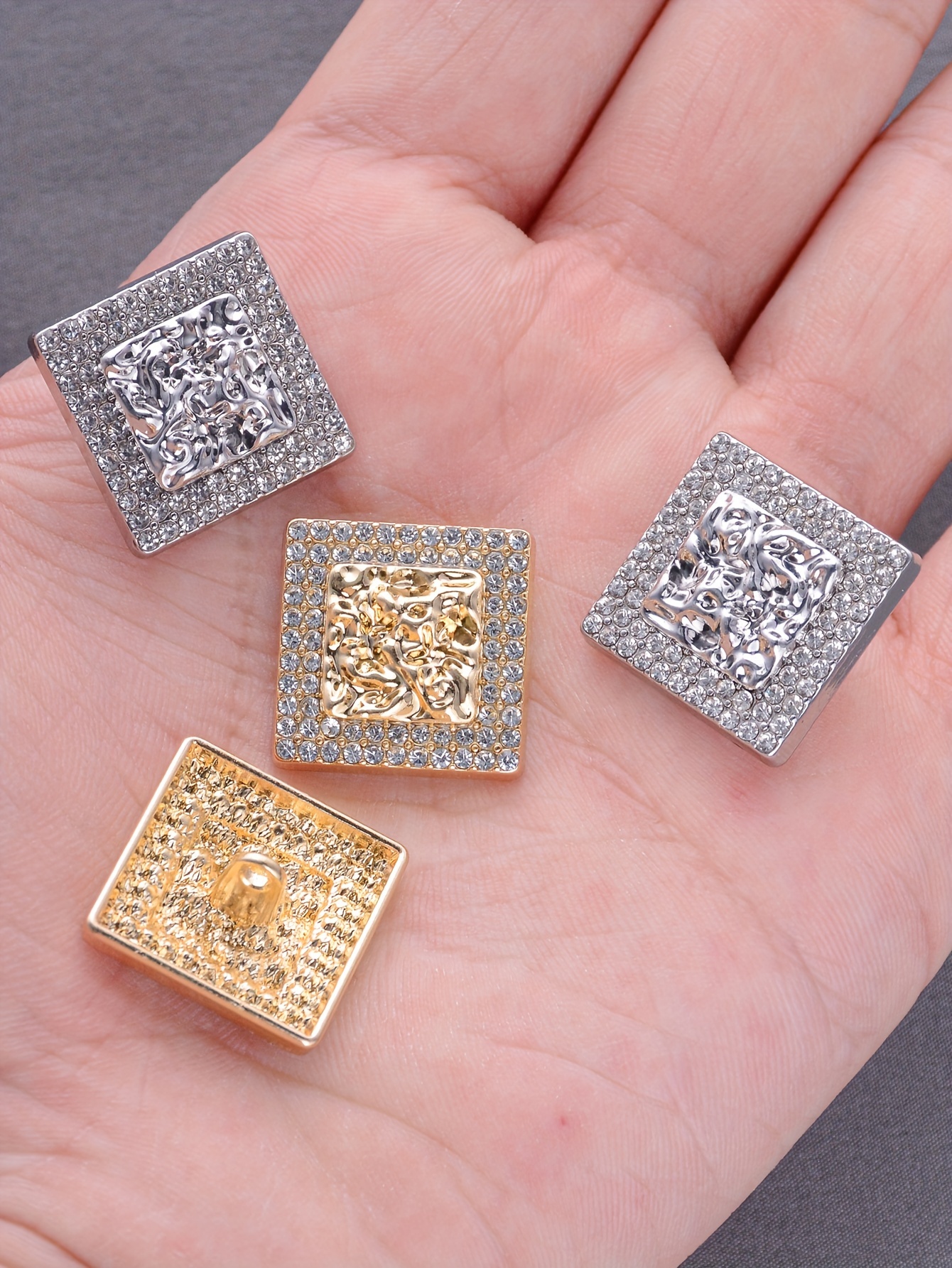 4pcs elegant square   buttons zinc alloy striped design for diy coats jackets shoes bags details 3