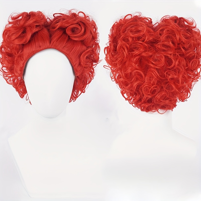 TEMU A Wig Suitable For Everyone, Red Heart-shaped Wig, Easy To Style, Increases Hair Volume, Holiday Dress Up, Role-playing Wig, Suitable For ,