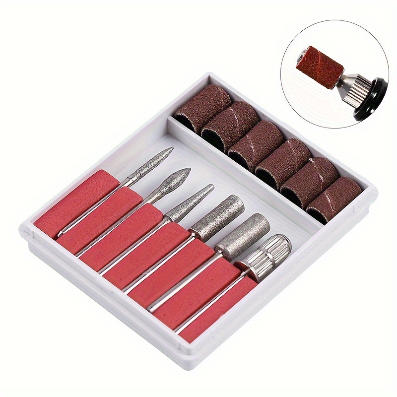 

6pcs Nail Drill Bit Set With Pink Handles - Stainless Steel & White Sanding Bands For Acrylic & Gel Removal, Manicure Tools Kit In Organizer Case, Odorless