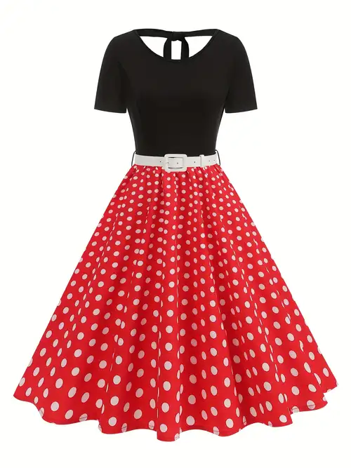 Elegant Vintage Polka Dot * Dress for Ladies * Parties And Christmas Celebrations * with a Belt Elegant Vintage Polka Dot * Dress for Ladies * Parties And Christmas Celebrations * with a Belt