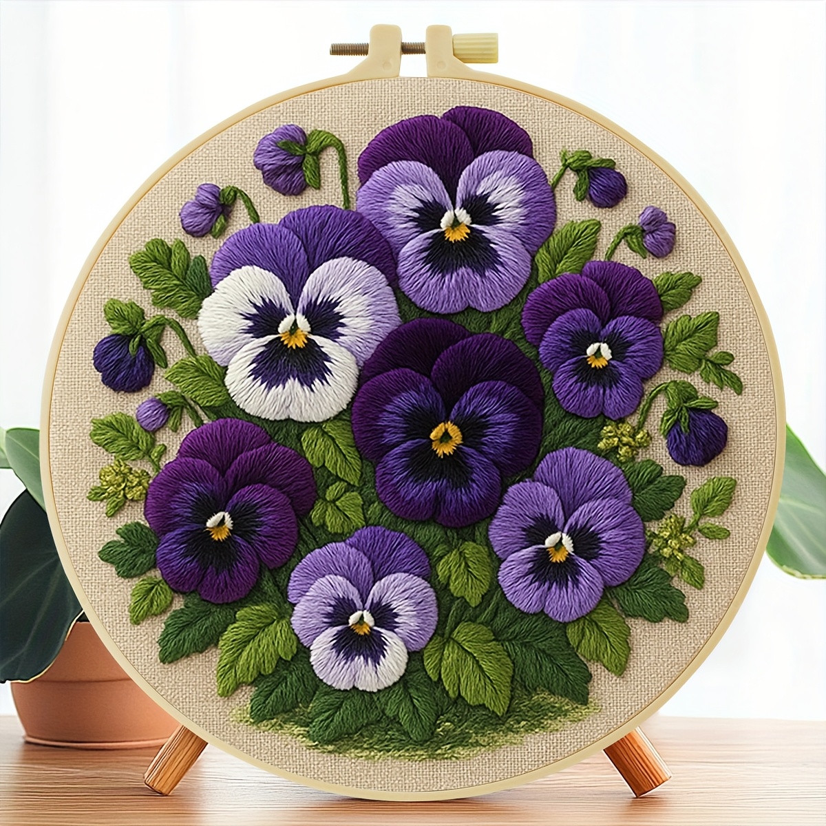 TEMU Kit de bordado de 1 pieza, 20X20Cm/7.9X7.9 Pulgadas, con flores tricolor violetas, adecuado para adultos y principiantes. Kit de bordado a , que