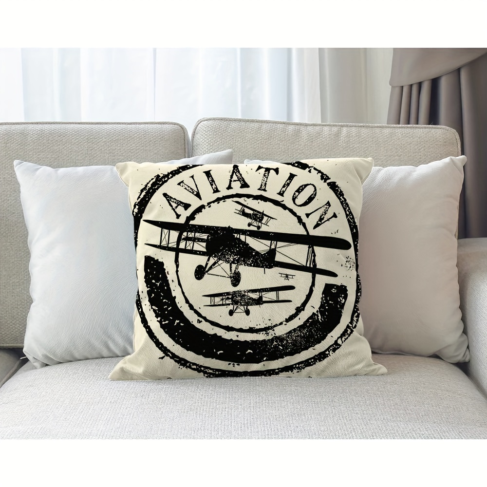 vintage airplane throw pillow cover black white aviation Temu