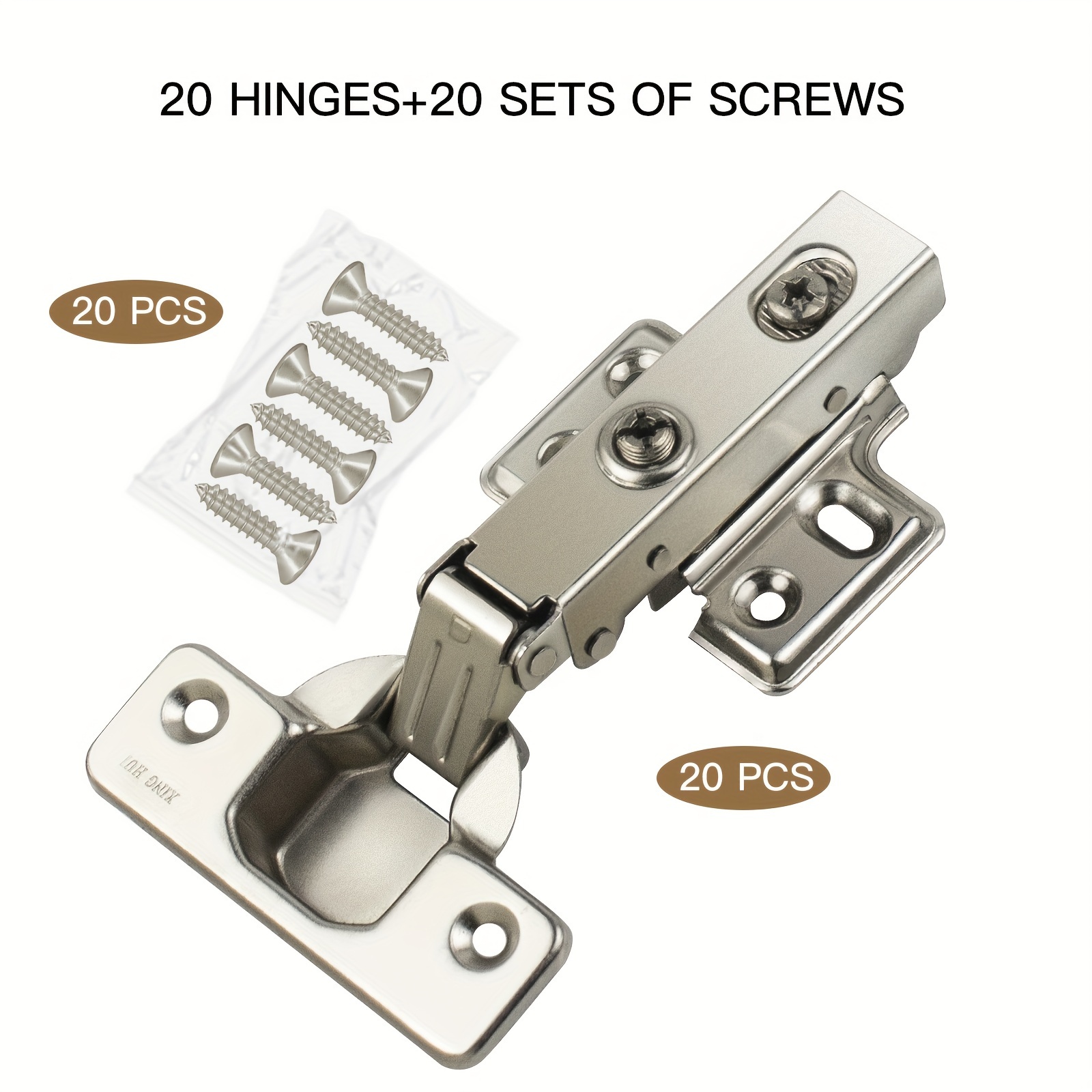 

20 Pack Soft Close Cabinet Hinges - Modern Hydraulic Heavy Duty Metal Hinges With Door Mount For Kitchen Cabinets & Wardrobes - Full Concealed Hinges With Screws