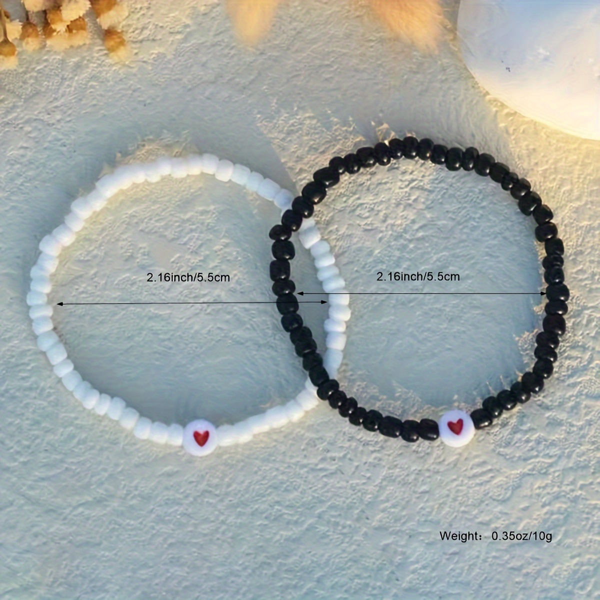 Unisex Heart Charm Beaded Stretch Bracelets Set