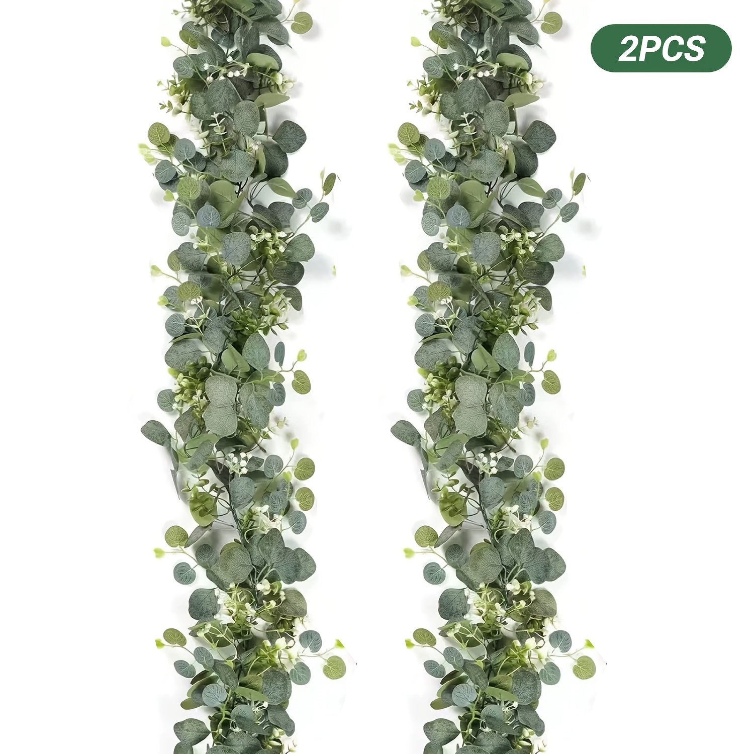 TEMU 2pcs/4pcs Eucalyptus Flower Wreaths With White Flowers Green Artificial Leaf Wreaths Table Runner Vines For Wedding Arch Fireplace Party Room