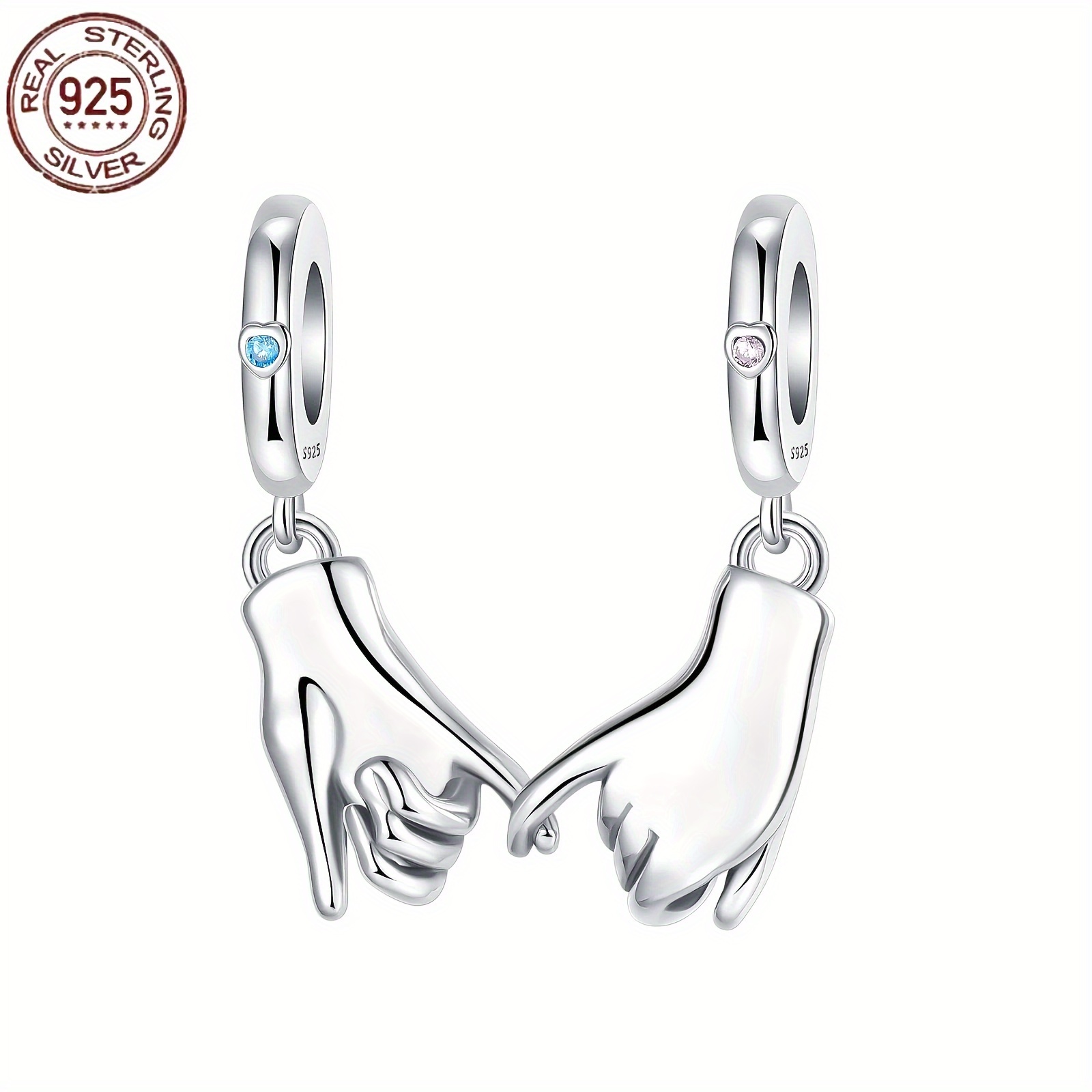 

Elegant 925 Sterling -holding Charm Pendant With Blue & Pink Zirconia - Diy Bracelet Making, Ideal Birthday Or Valentine's Gift For Couples, Love Hook, Jewelry Making