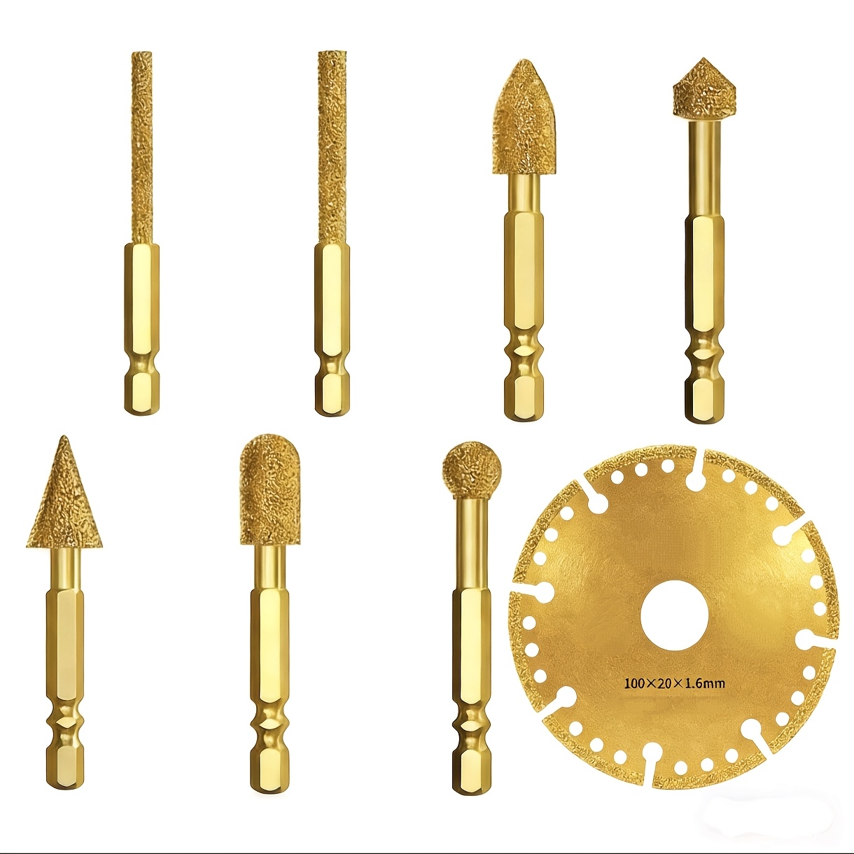 TEMU 8pcs Diamond Grinding Heads, Original Combination Boutique Set, Heavy Duty Professional Grinding, Polishing, Engraving, Compatible With Cast,,
