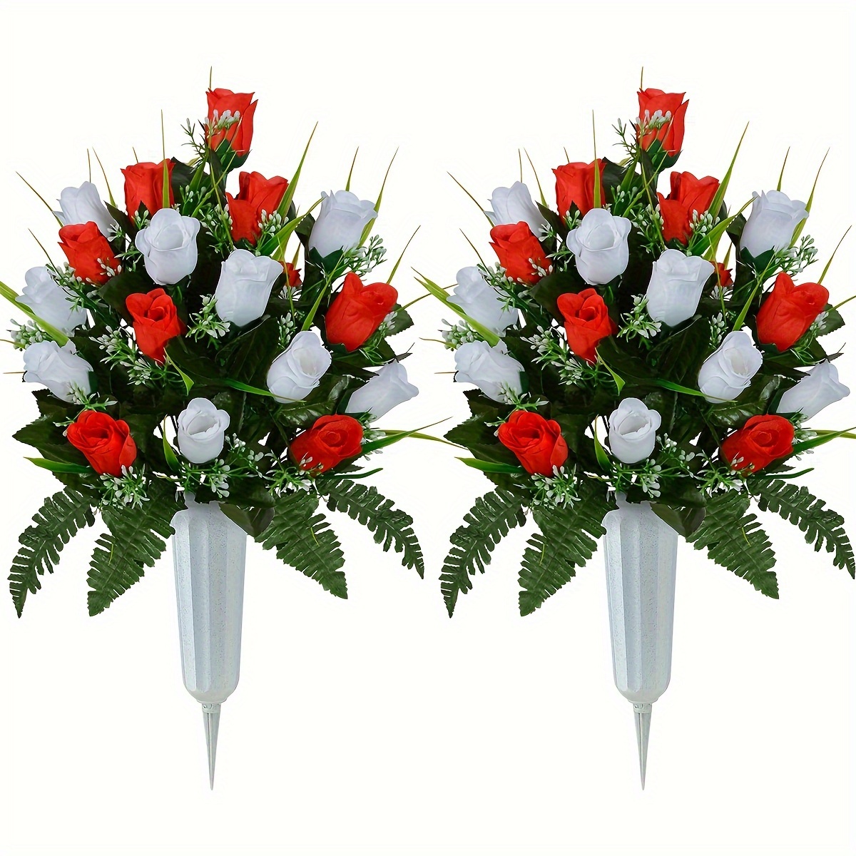 

Ensemble de fleurs artificielles pour mémorial de cimetière, décoration de tombe avec des roses pour l'extérieur, bouquet de fleurs pour arrangement floral sur pierre tombale (sans vase)