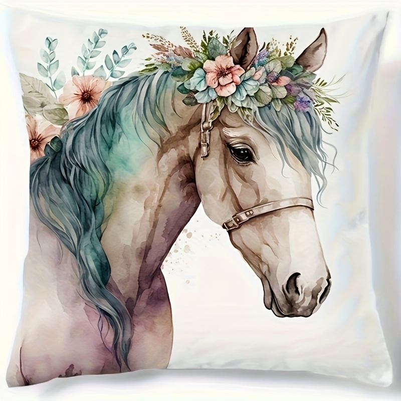 

Bohemian Horse Print Polyester Peach Skin Velvet Throw Pillow Cover (17.71x17.71 Inches) - Contemporary Style Cushion Case For Sofa & Car Decor, Festive Holiday Home Accent Without Insert