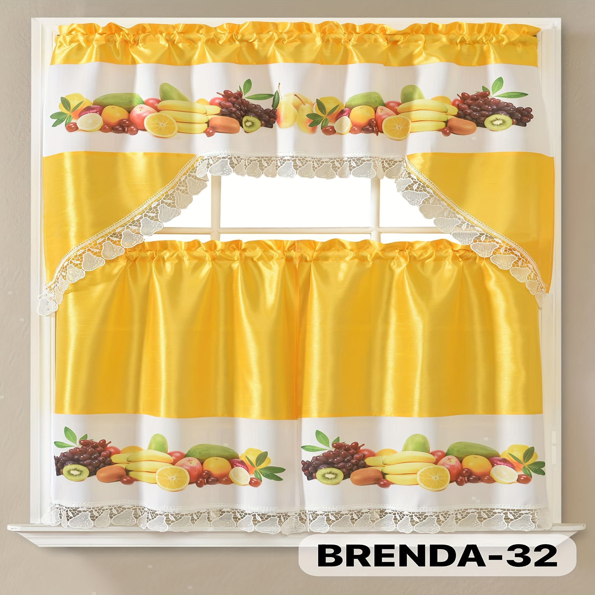 TEMU 3pcs Embroidery Kitchen Curtains Set Flowers Embroidery Satin Fabric Faux Lightweight Soft Machine Washable 49 Design Styles Holiday Gifts For Family Local Warehouse All Season Use Summer