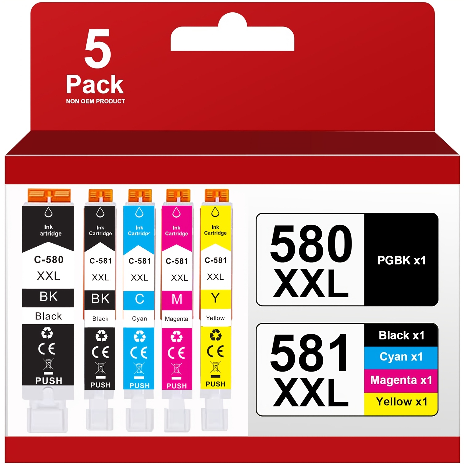 TEMU 5pcs Pgi-580xxl Cli-581xxl Pgbk 580 And 581 Ink Cartridge Multipack Compatible With For 580 581 Ink Cartridges For Ts705 Tr8350 Ts6150 Ts6250