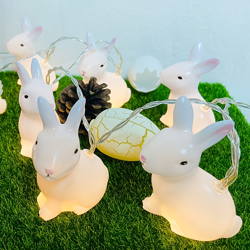 

1pc Vintage- Bunny String Lights, 59" Battery-powered, Figurines With Glowing Egg Accent - Easter, Birthday Celebrations & Home Decor, Rabbit Accessories