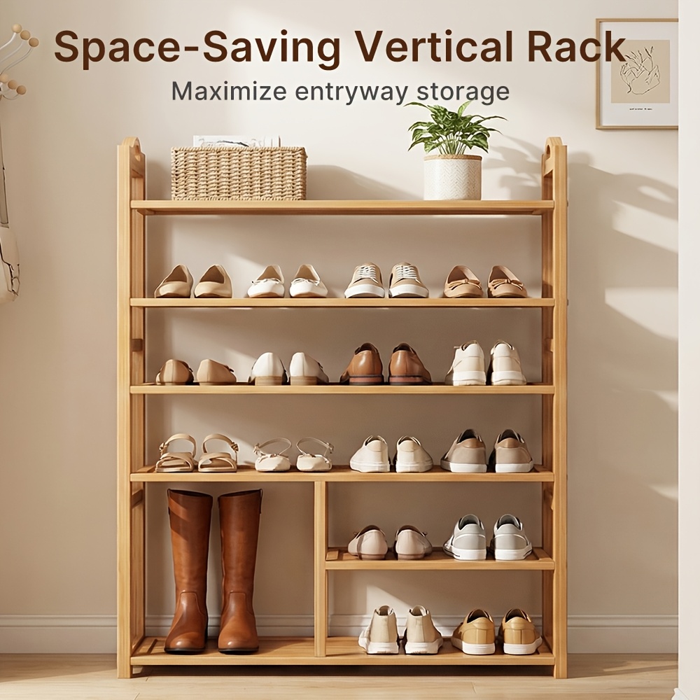 Image of 4/6 Tier Bamboo Shelf, Freestanding Storage Organizer, Easy To Assemble, Sturdy Shelving Unit, Space Saving, Simple And Elegant , Suitable For Home, Office, Bathroom, Dormitory, Standing Shelf