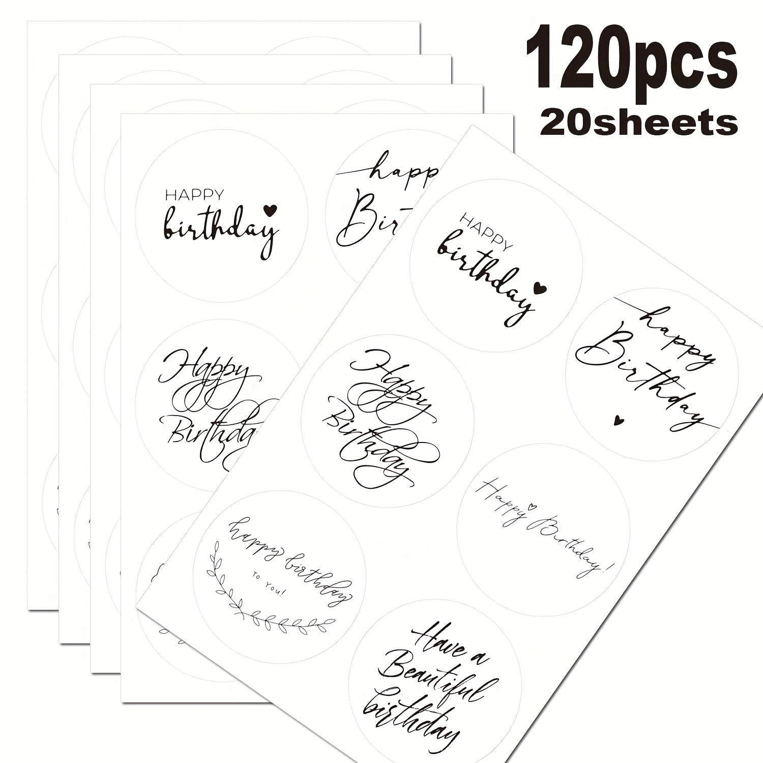 Image of 120pcs Per Pack, 6 Styles Of Round Birthday Stickers, 4 Cm In Diameter, Suitable For Gifts, Cards, Envelopes, And Boxes - Paper Material Labels