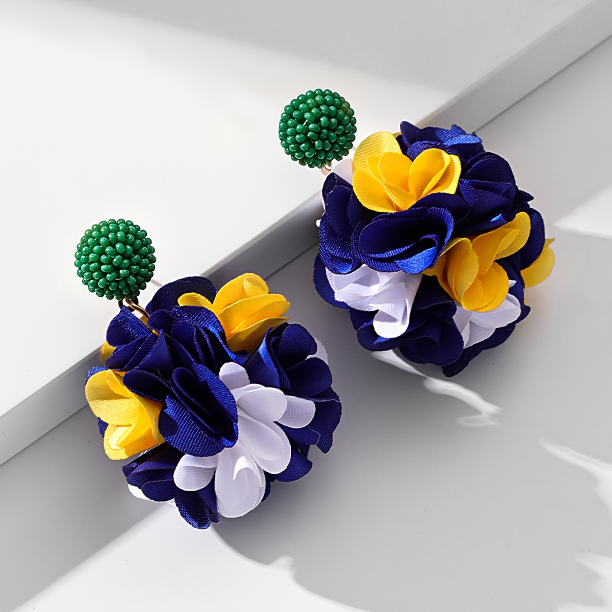Image of Handmade Fabric Ball Flower Earrings For Women Daily Vacation Wear
