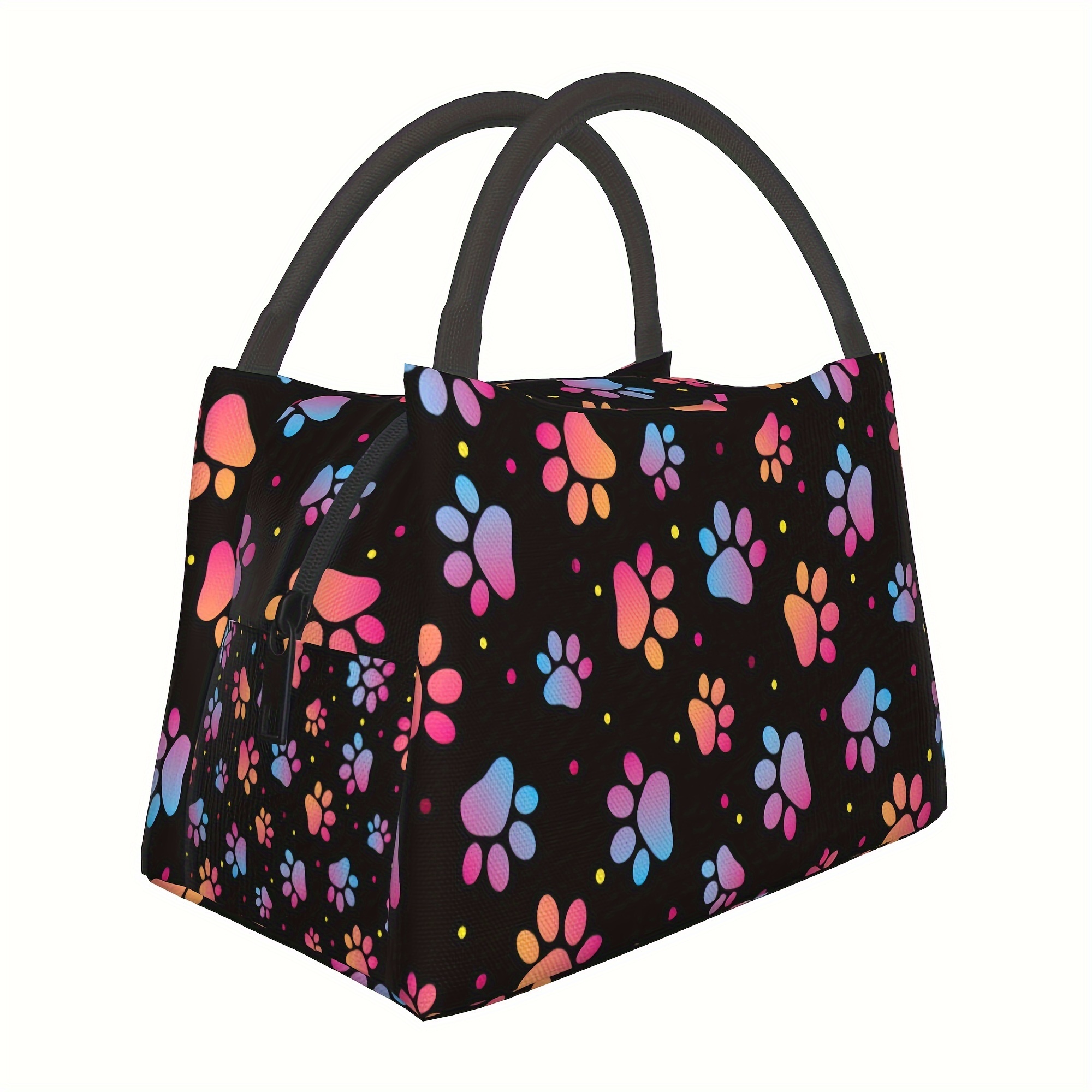 TEMU 1pc Colorful Dog Paw Print, Reusable Bag, Insulated Bag, Insulated Lunch Bag, Essential For Camping, Picnic, Beach, Suitable For Home,