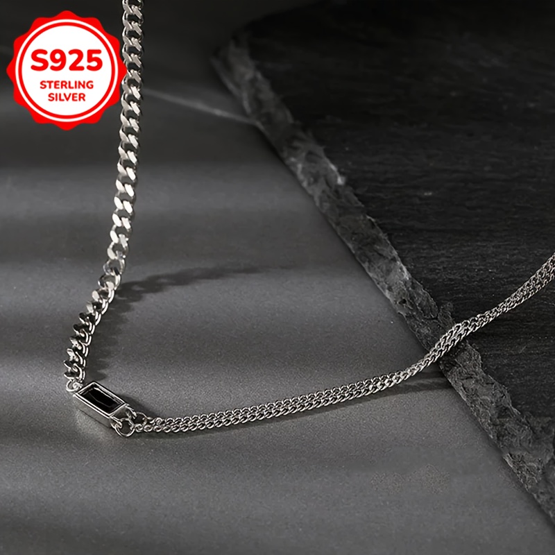 925 Silver Double Layer Necklace Vintage Square Chain for Couples & Friends