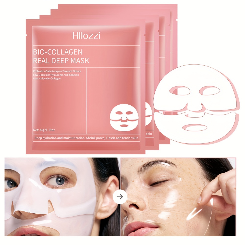 34g/1.19oz*4 Collagen soluble transparent split sheet mask hydrating moisturizing and nourishing wash-free hyaluronic acid essence sleeping mask Moisturizing Mask |Care Mask |Gentle Mask