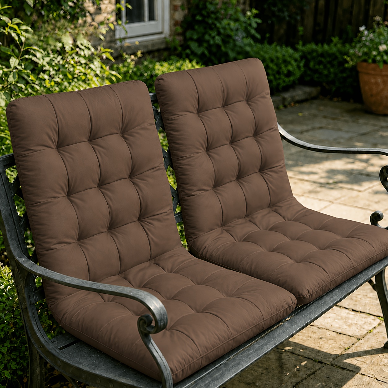 TEMU 2pcs Large Durable Polyester Lounge Chair Cushions, 19.69*39.37inches - Comfortable And Soft, Machine Washable, With Ties, Full-back Support