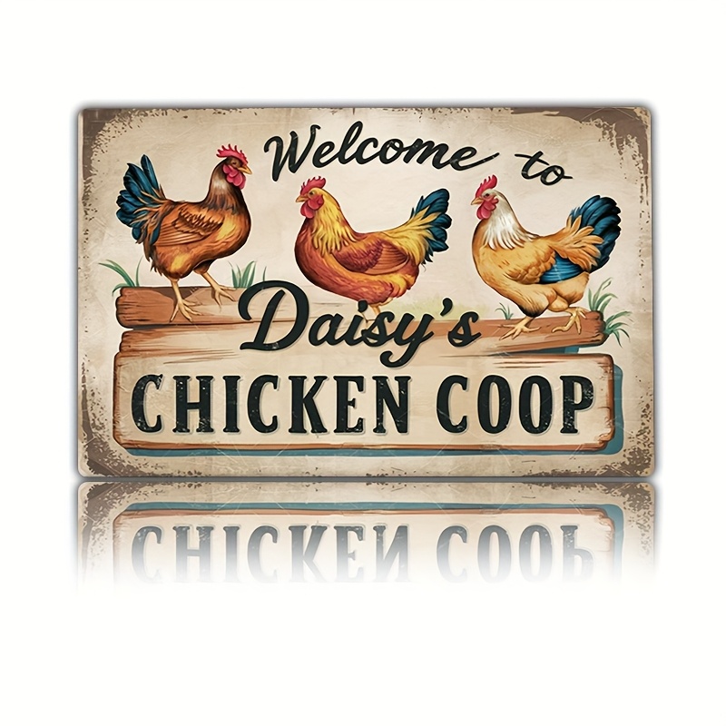 TEMU 2d Flat, 2d Flat - 1pc 12x8 Inch 2d Flat Ornament, Christmas Gift, Wall Decor, Vintage Rustic Custom Chicken Coop Sign - "welcome To Chicken