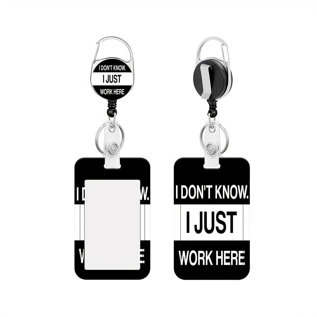 2d Black And White I Just Heavy Duty Badge Reel With Retractable Spool, Id Name Badge Holder For Workers, Lanyard Carabiner Vertical Card Protector For Keys Office Doctor Nurse Medical Student Teacher