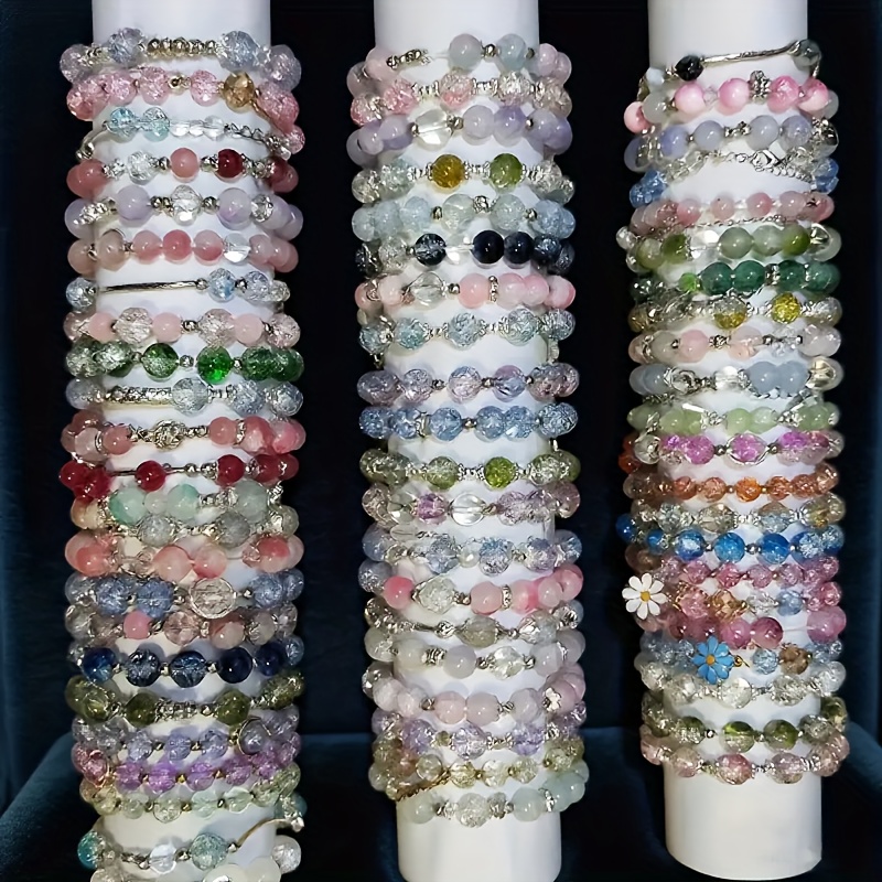 TEMU Gift For Her/him 12pcs Elegant Women' Bead Random Colors Bracelets Set With Floral & Charms, Heart & Star Pendants, Multicolor Elastic Stretch
