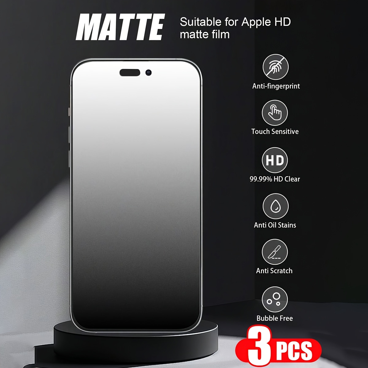 

3pcs Hd Matte Tempered Glass Screen Protector For /15/14/13/12/11/plus/mini/x/xr/xs Max/7/8/se2/se3/16 /15 , Compatible, 9h Tempered Glass Film, Anti-scratch, Anti-fingerprint, Full Coverage