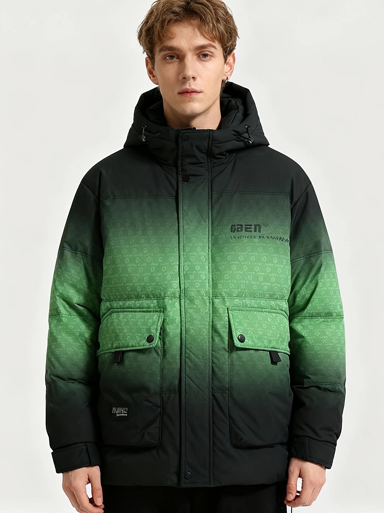 Men's Thick Warm Hooded Down Jacket, Gradient Design