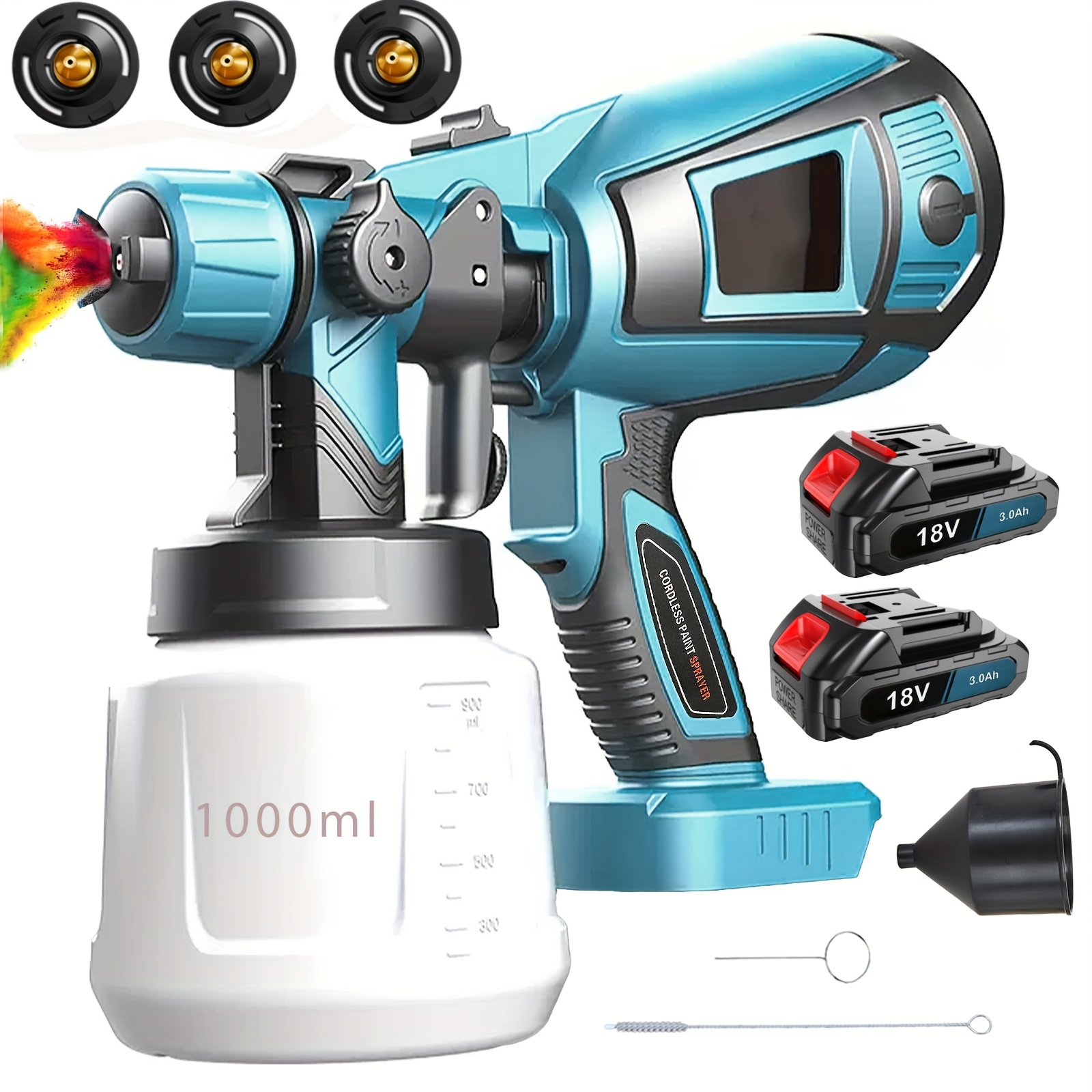Image of 220w Cordless Paint Sprayer 1000ml Fence Paint Sprayer For Makita 18v 2x 3.0ah Battery, With 3 Nozzles, For Home Furniture Decking Wall Ceilings
